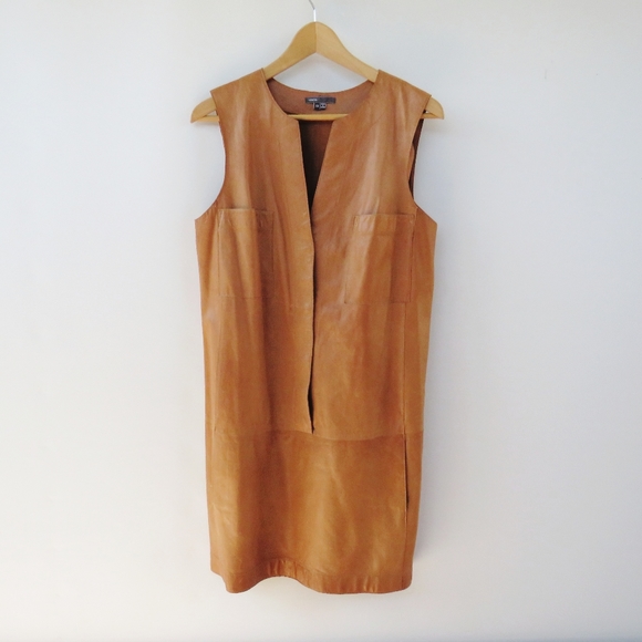 Vince Dresses & Skirts - Vince Tan Leather Shift Dress Size 10